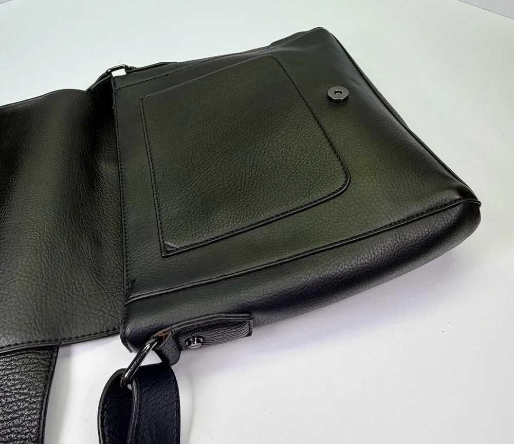 ALDO Men’s Black Pebble Grain Leather Messenger Crossbody Bag with Flap